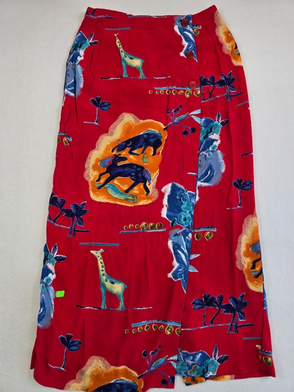 Vintage Intriguing Threads Size 10 Red Maxi Wrap Skirt Animal Print
